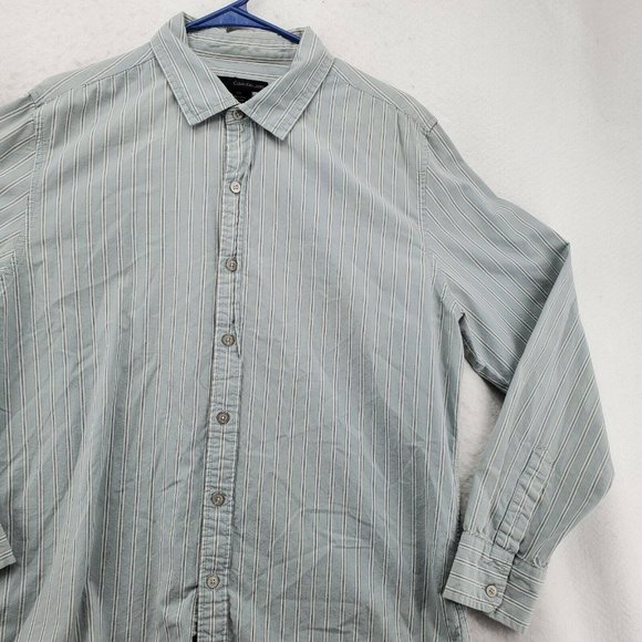 Calvin Klein Shirt Men's Long Sleeve Casual Button Up Oxford Striped Blue Large - Picture 6 of 12